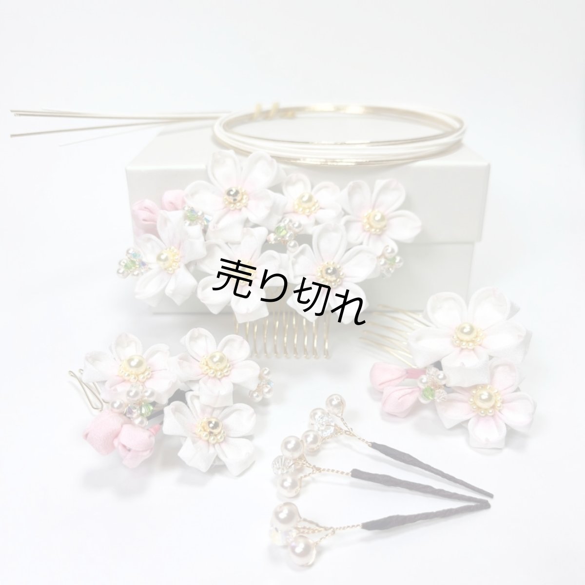 画像1: 1-4【桜】白（正絹ちりめん） (1)