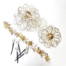 画像1: 7-6【水引の花】ダリア＋ゴールドワイヤーアクセサリ (1)