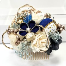 画像4: 18-4【プリザーブド&ドライフラワーコーム】くすみ×青 (4)