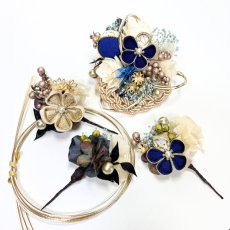 画像1: 18-4【プリザーブド&ドライフラワーコーム】くすみ×青 (1)