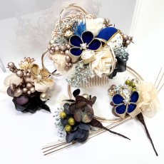 画像2: 18-4【プリザーブド&ドライフラワーコーム】くすみ×青 (2)