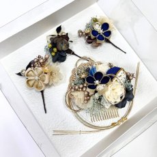 画像12: 18-4【プリザーブド&ドライフラワーコーム】くすみ×青 (12)