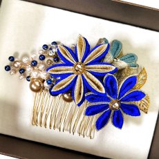 画像1: 5-7【3つの小花】群青 (1)