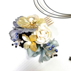 画像2: 23-11【メタルフラワーブーケ】青×ゴールド (2)