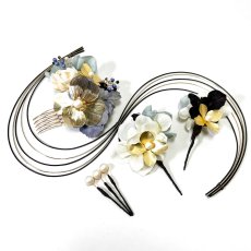 画像1: 23-11【メタルフラワーブーケ】青×ゴールド (1)